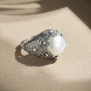heritage filigree pearl statement ring handcrafted sterling silver filigree oriental vintage fine jewelry