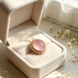 Natural Rose Quartz & Pearl Halo Pendant - 14K Gold Filled Handcrafted Necklace - Romantic Healing Jewelry
