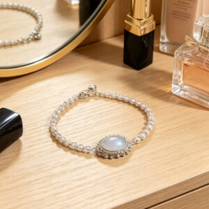 moonlight reflection natural moonstone & pearl bracelet hand woven craftsmanship vintage romantic healing aesthetic bangle