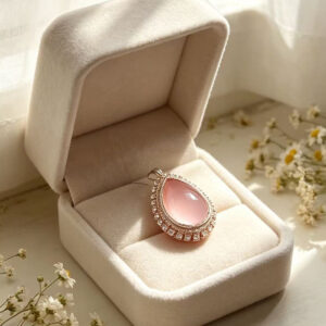Natural Teardrop Rose Quartz Halo Pendant - 14K Gold Filled Handcrafted Necklace - Elegant Morning Dew Collection